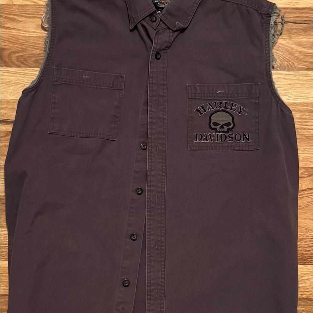 Harley-Davidson Men's Grey Sleeveless Shirt Willy G skull